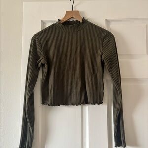 BP Black Ribbed Crop Top with Mandarin Collar